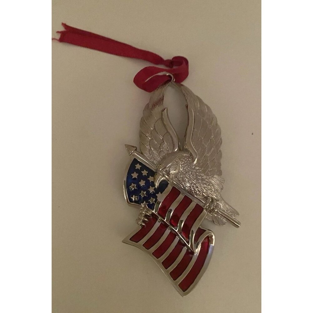 Gorham Eagle Of Liberty Ornament. Back Says United We Stand. American Flag/Eagle - Picture 2 of 7